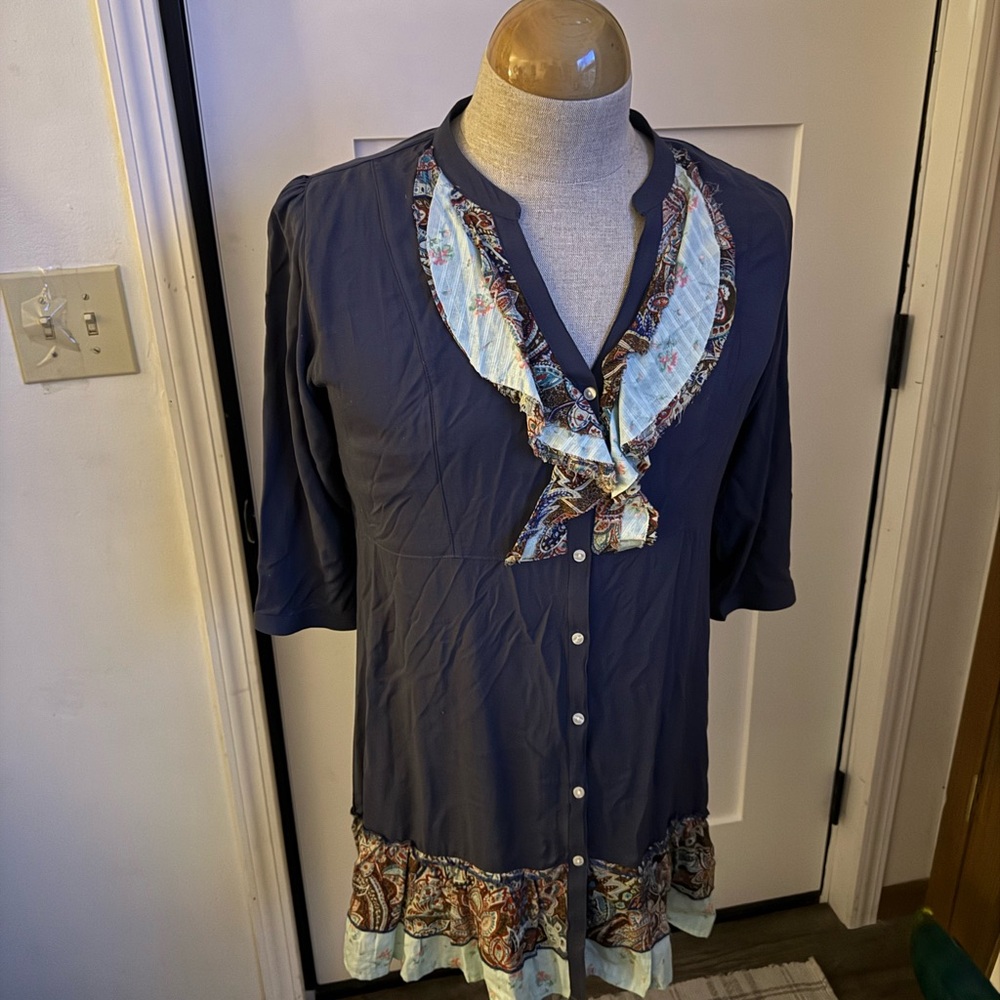 Wrangler Navy and Cream Ruffle Blouse